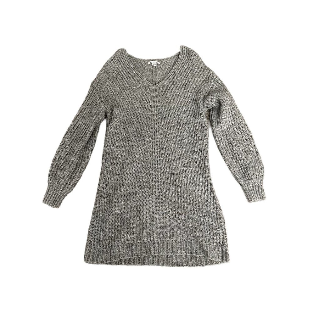 American Eagle Medium Gray Sweater Dress V-Neck Long Sleeve